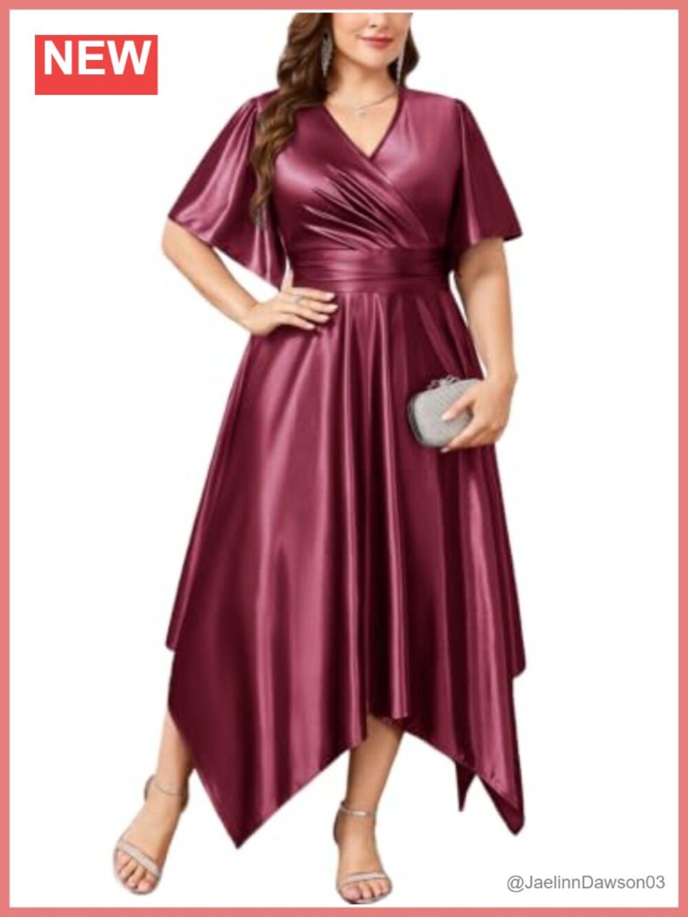 Plus Size Satin Formal Wrap Evening Gown Maxi Dress